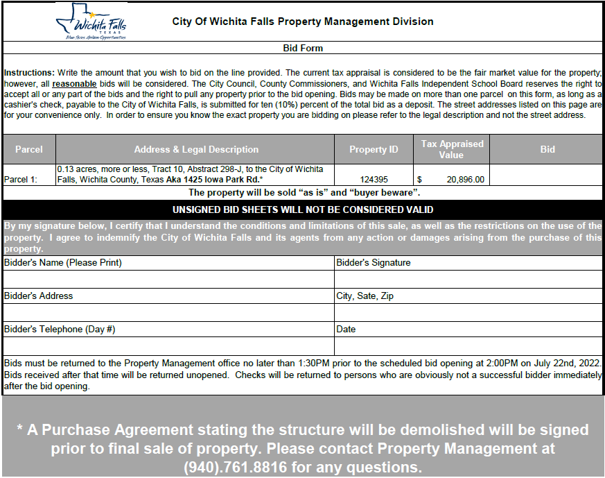 Bid Form - Iowa Park Rd.
