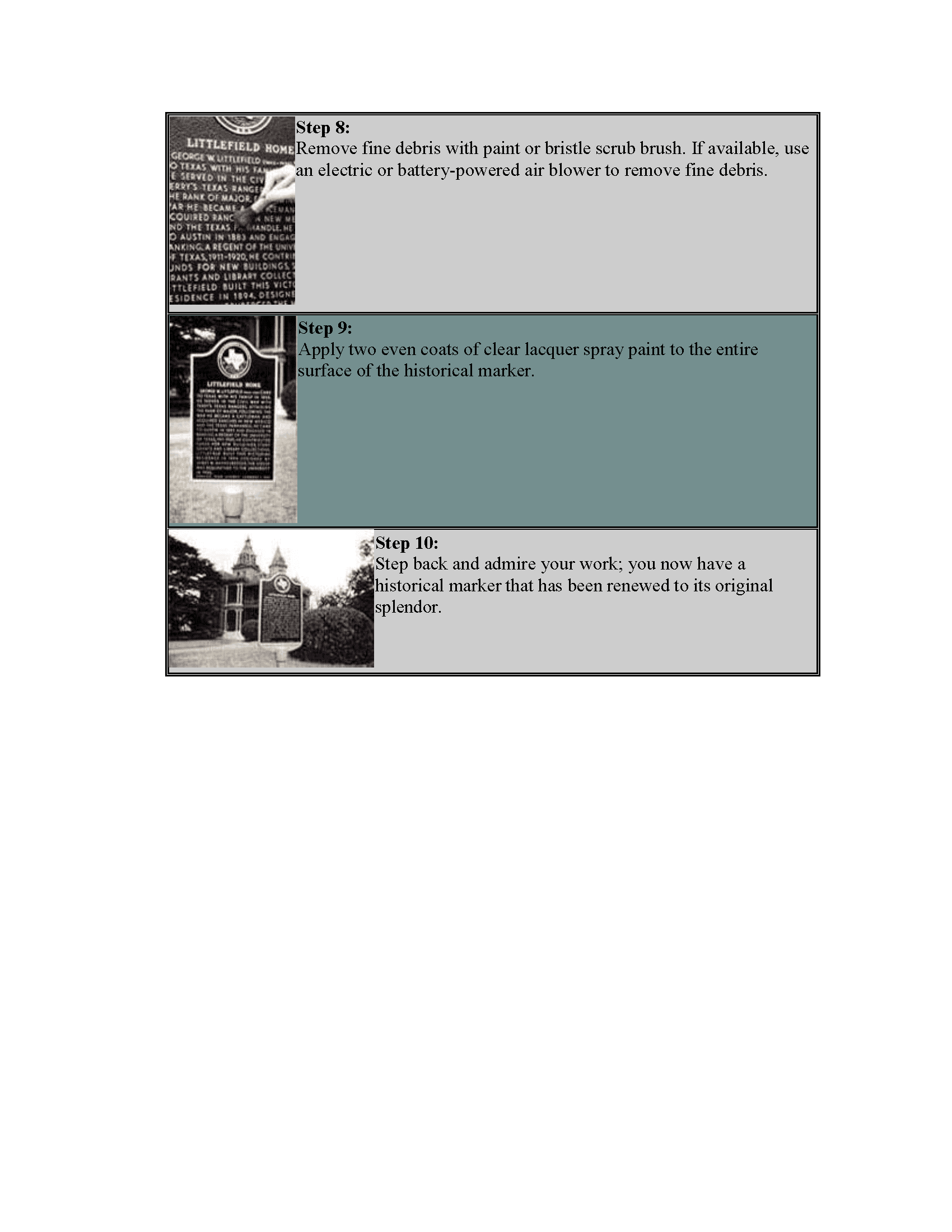 10-Step Refinishing Guide-Texas Historical Markers_THCInfoSheet_Page_3